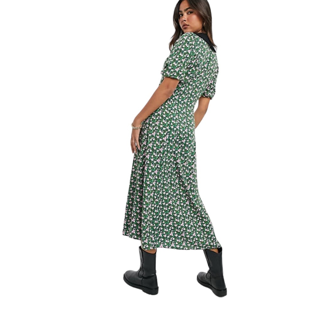 ASOS Cottage Core Collared Midi Tea Dress in Floral Print Nwot - Picture 2 of 14